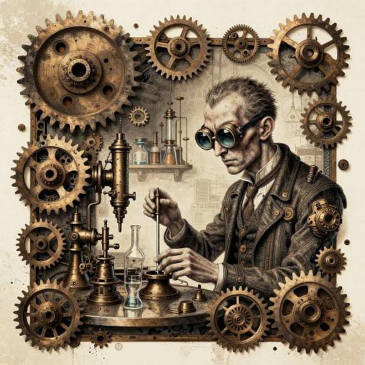 Steampunk Scientist Mixed Media Collage