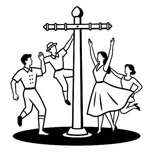 Black and White Maypole Dance Illustration