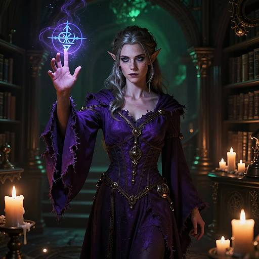 Elven Sorceress in Steampunk Library