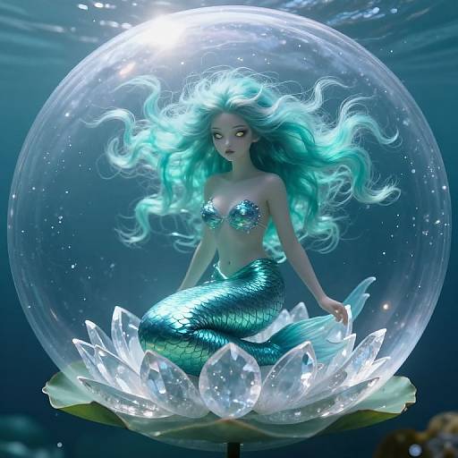 Surreal Mermaid on Crystalline Lily Pad