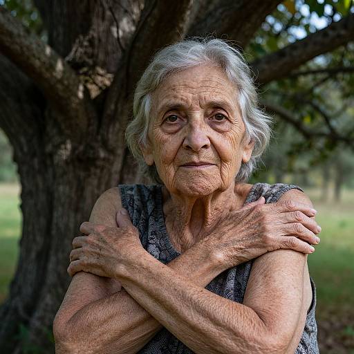Elderly Woman Double Exposure with Tree