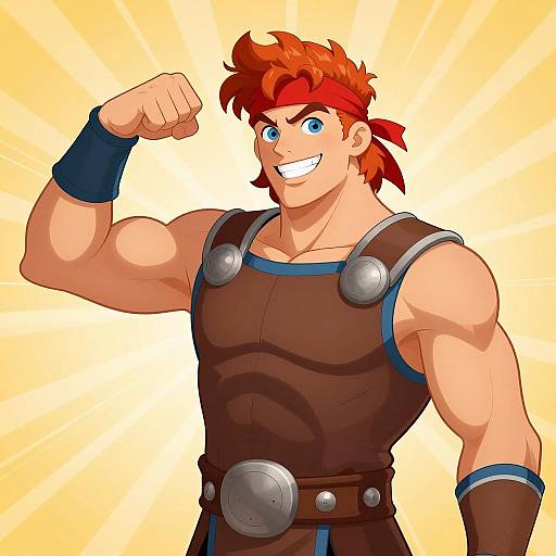 Muscular Hero with Red Hair and Blue Armor