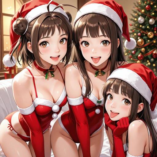 Cheerful Santa-Themed Character Group