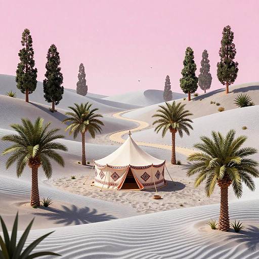 Moonlit Desert Oasis Illustration