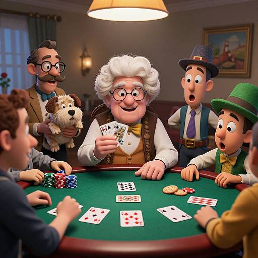 Animated Characters Playing Poker Game