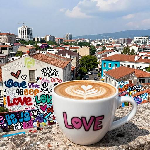 Cappuccino with Love Themed Graffiti Background