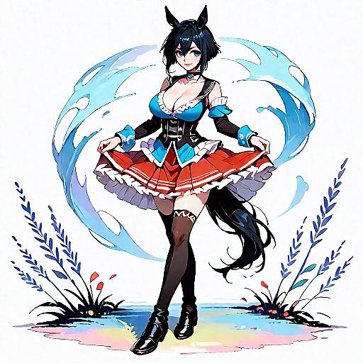 Smiling Horsegirl in Racing Frilled Dress