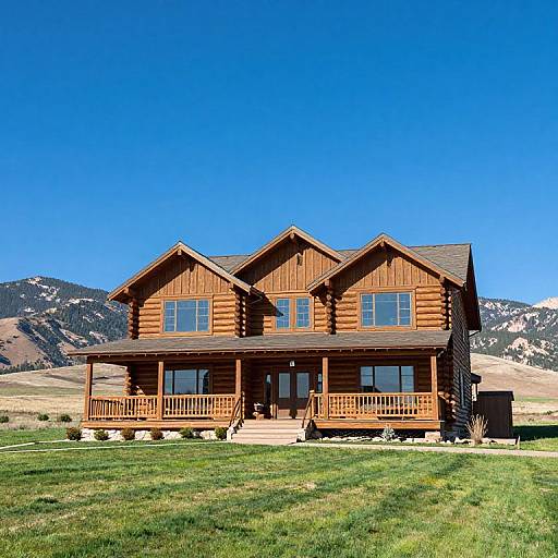 Scenic Two-Story Log Cabin Landscape