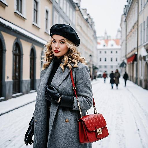 Winter Street Fashion with Red Handbag