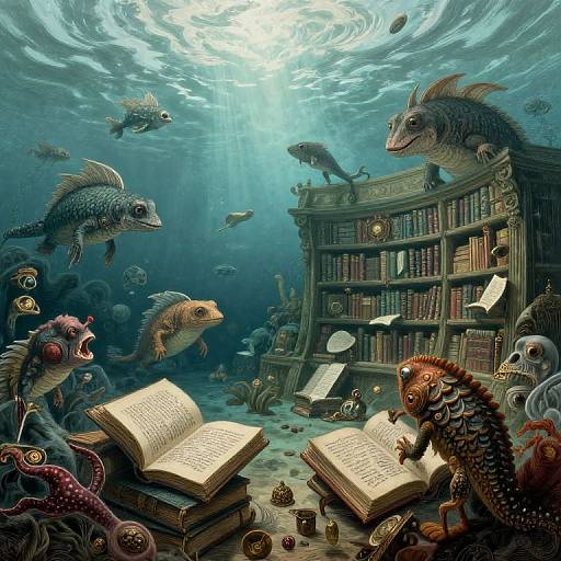 Surreal Underwater Library Encounter