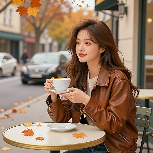 Young woman enjoying coffee outdoors in autumn