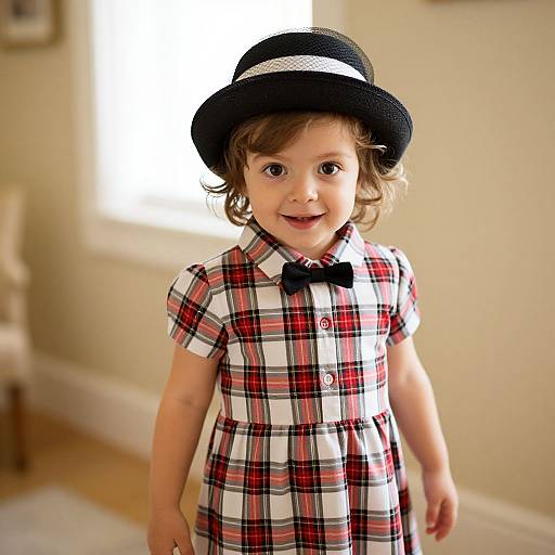 Cozy Child in Plaid Dress and Hat