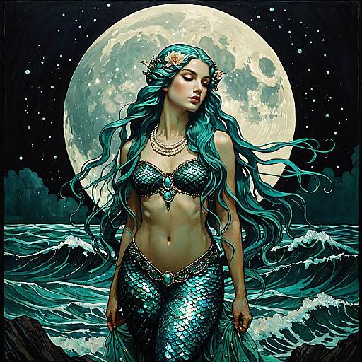 Elegant Mermaid Under the Moonlight