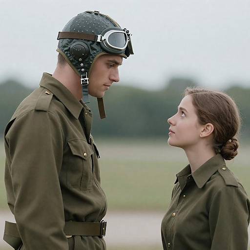 WWI Era Military Couple in Olive Uniforms