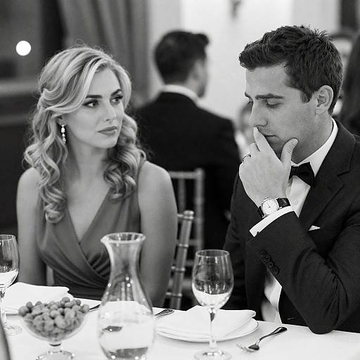 Elegant Black-and-White Dinner Scene