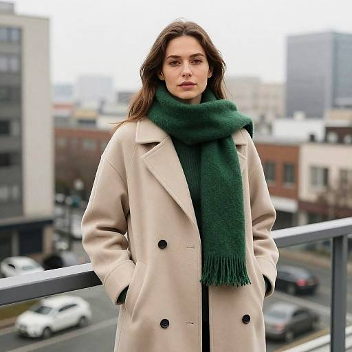 Woman on Balcony in Urban Setting