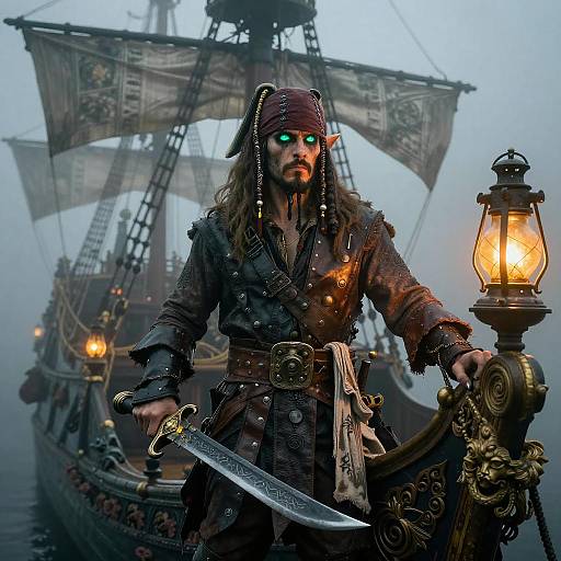 Elf Pirate Navigating Ghostly Fog