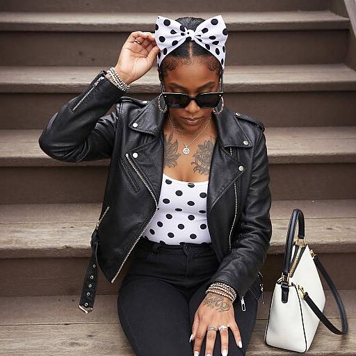 Stylish Woman with Tattoos on Steps