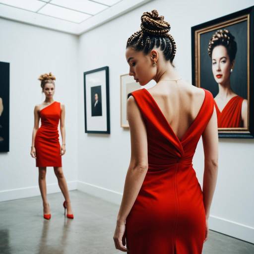 Elegant Woman with High Top Twists in Art Gallery Elegant Woman with High Top Twists in Art Gallery