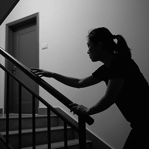 Tense Silhouette Reaching for Railing