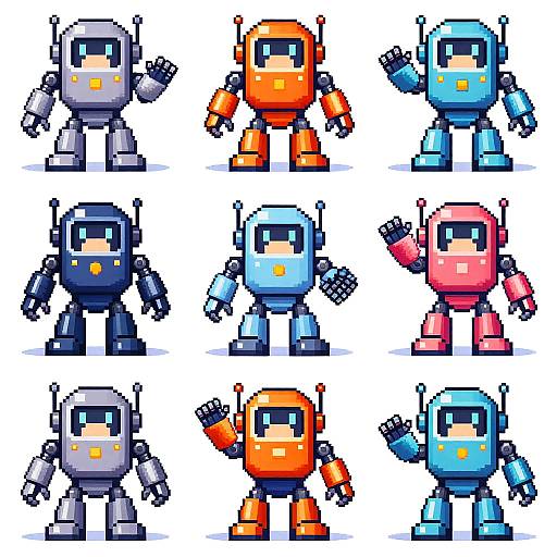 Futuristic Robot Pixel Art Sprite Sheet