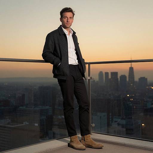 Stylish Man at Sunset Skyline