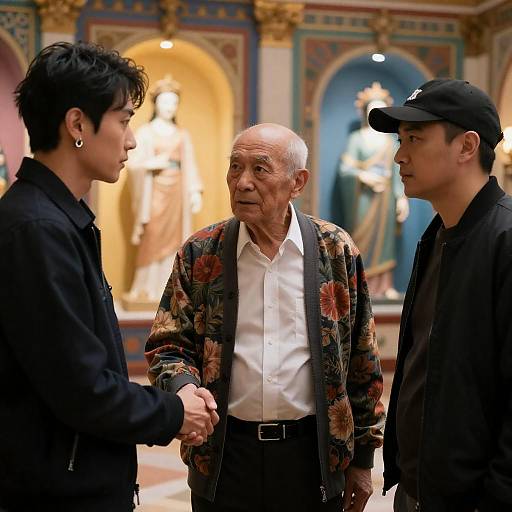 Intense Handshake in Ornate Room