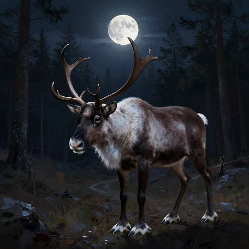 Eerie Night Caribou Portrait