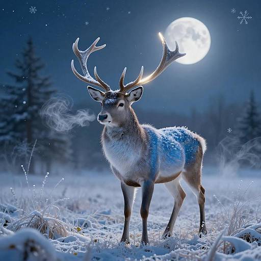 Ethereal Blue Stag in Winter Meadow