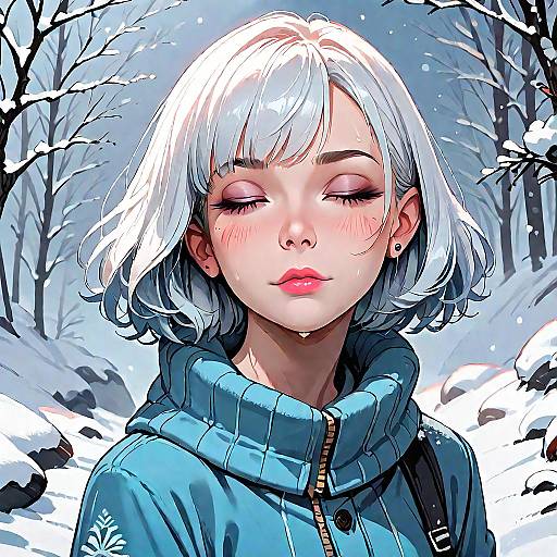 Winter Anime Girl with White Hair