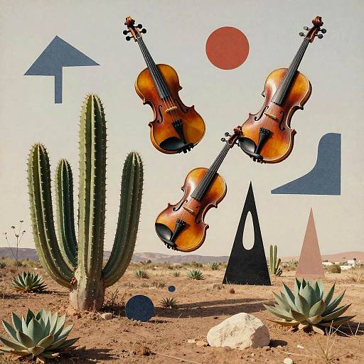 Surreal Dadaist Landscape with Floating Violins