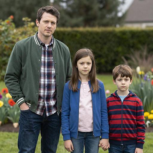 Three People in a Colorful Garden