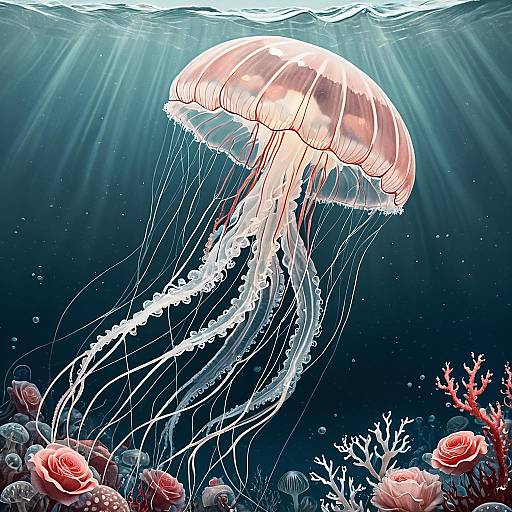 Transparent Rose Jellyfish in Ocean