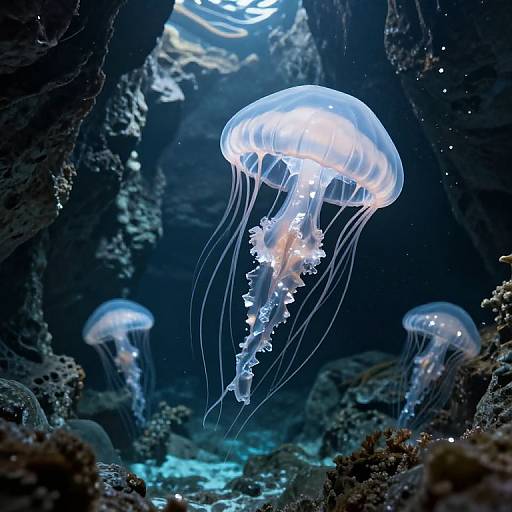 Ethereal Jellyfish in Submerged Abyss