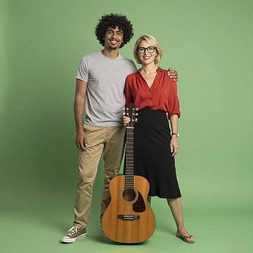 Smiling Couple with Acoustic Guitar