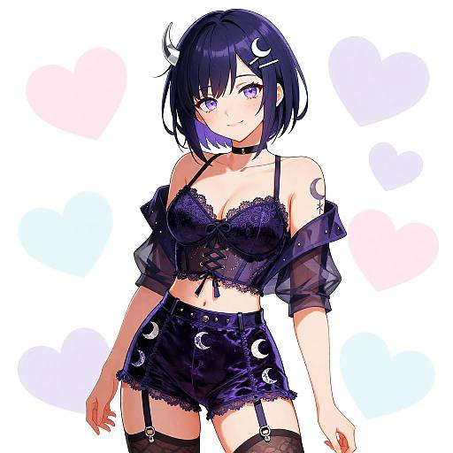 Anime Mystic Woman with Crescent Moon