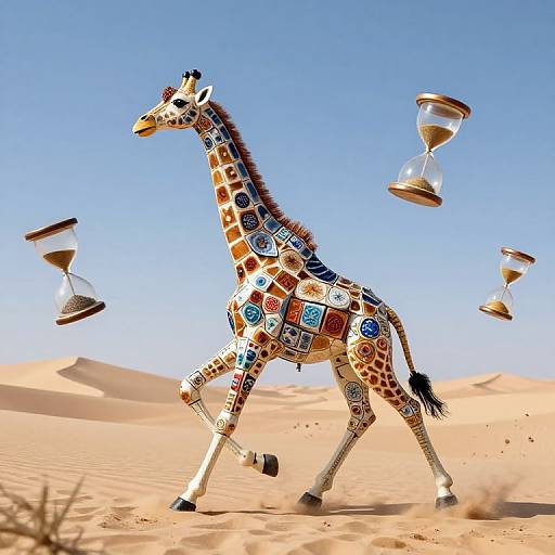Clockwork Giraffe in Surreal Desert