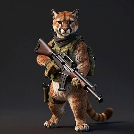Ultra-Realistic Armed Cougar Portrait