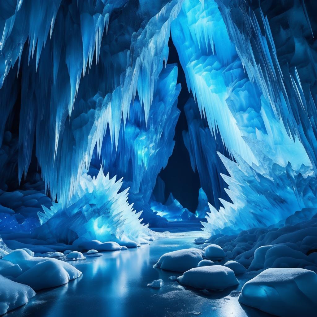 Mystical Ice Cave with Shimmering Crystals