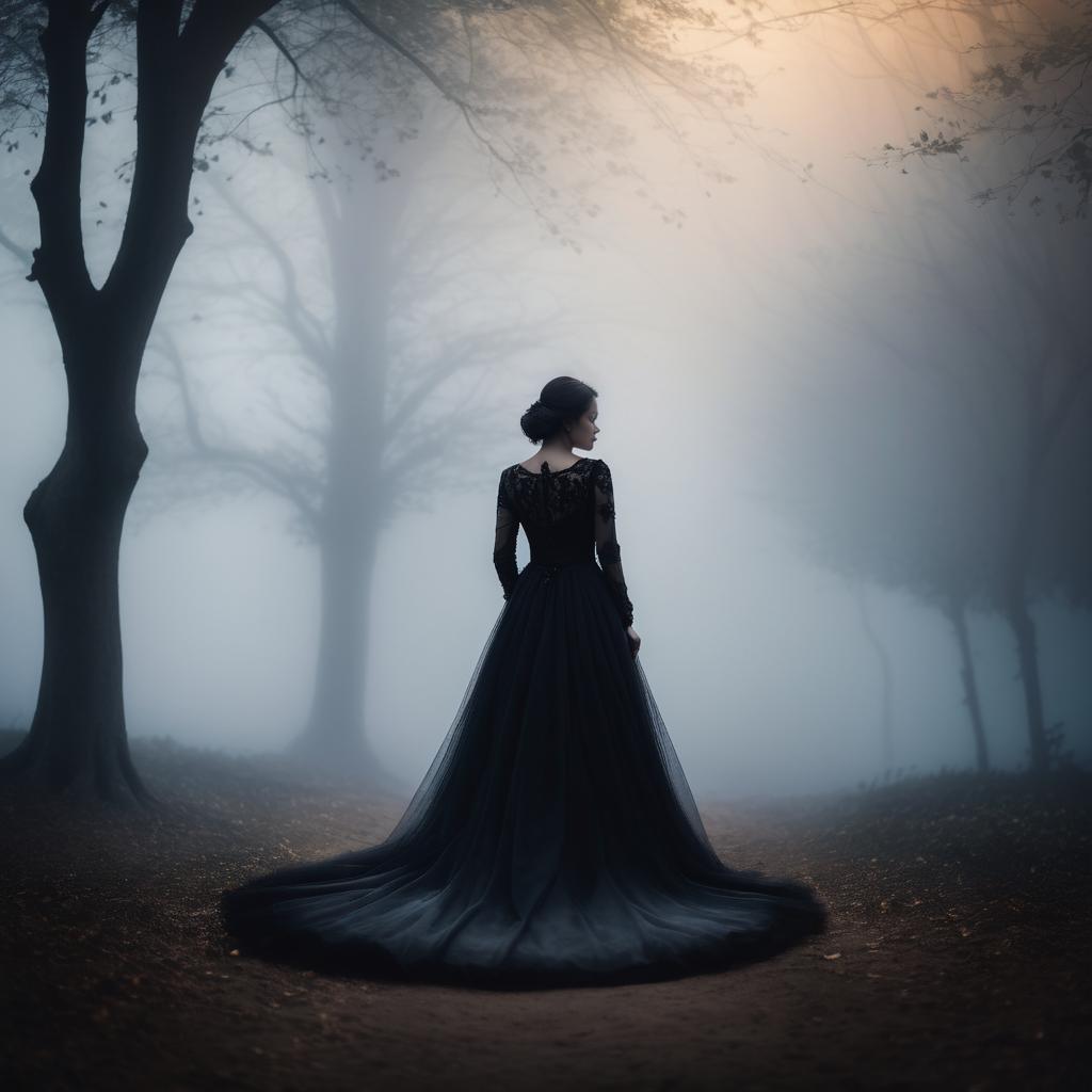 Mysterious Elegance in a Foggy Setting