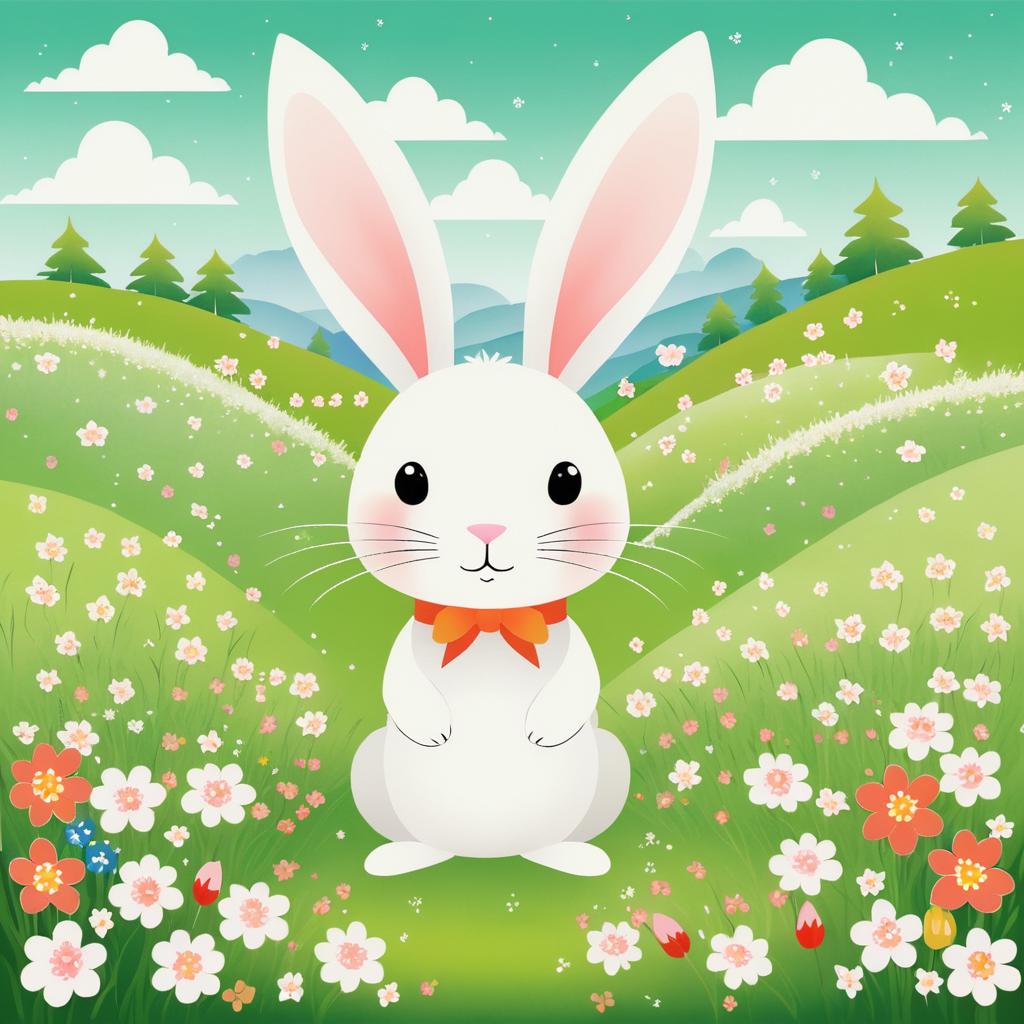 Whimsical Folk Art Rabbit in Meadow