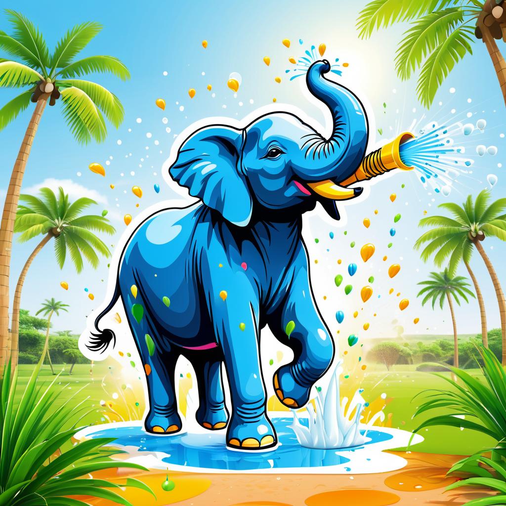 Playful Elephant Sticker Bomb Illustration