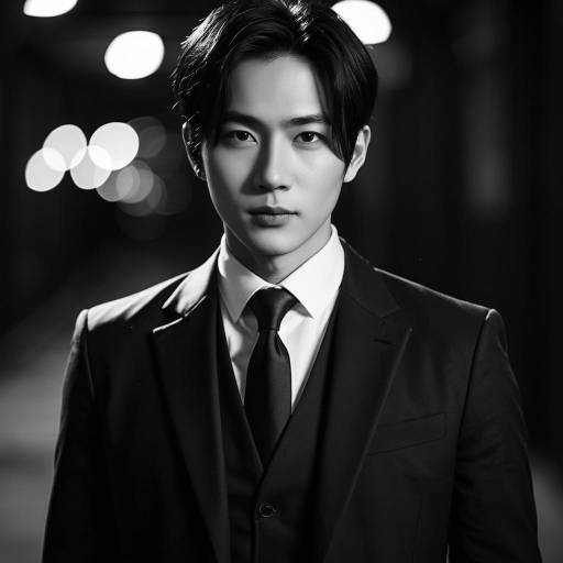 Young Man in Black Blazer and Tie