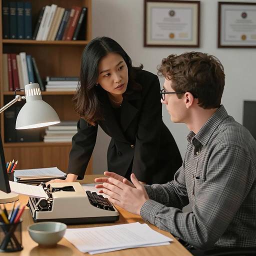 Business Conversation in Warm Office Setting