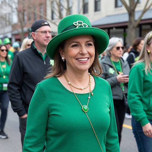 Smiling Woman in Green at Parade