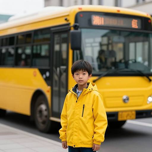 Young Boy in Yellow Bus Scene