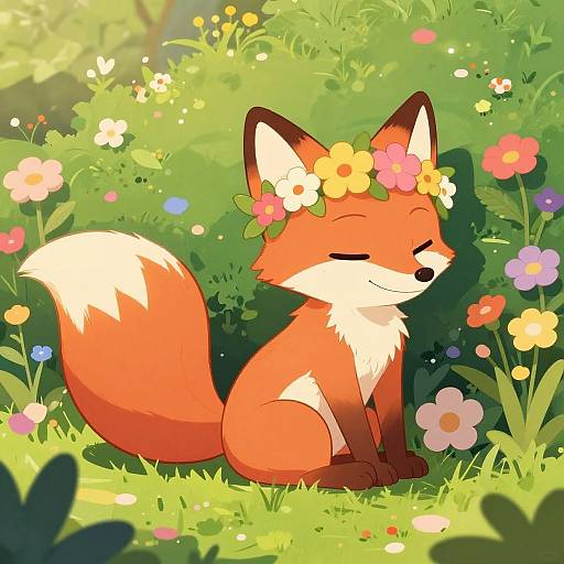 Cute Fox Cartoon in Lush Garden
