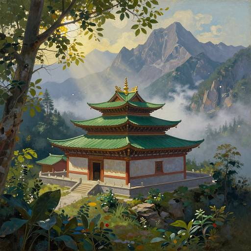 Mystical Himalayan Temple Oil Painting