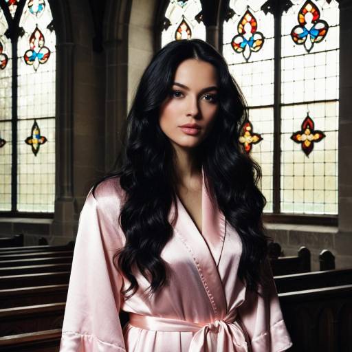 Woman in Pink Satin Robe in Chapel
