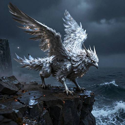 Pale Gryphon on Stormy Cliffs